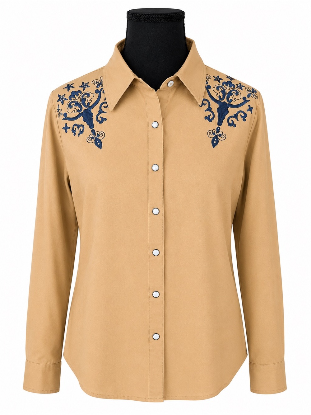 Cruel Denim Tan Blue Embroidered Pearl Snap Western Shirt L NWOT